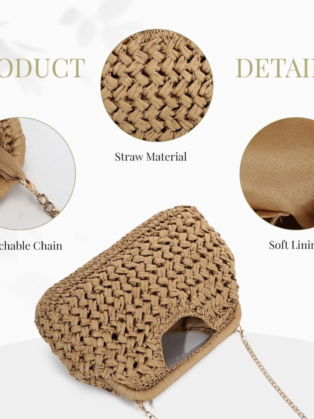 Straw Clutch Purses for Women Dumpling Bag Summer Beach Woven Handbag - Picture 7 of 8